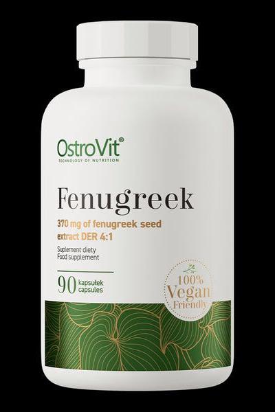 OstroVit Fenugreek supplement bottle with 370 mg fenugreek seed extract in 90 vegan capsules