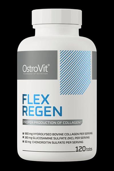 OstroVit Flex Regen supplement bottle, provides collagen, glucosamine, and chondroitin for joint health, 120 tablets.