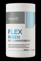 OstroVit Flex Regen Powder container, featuring collagen, glucosamine, and MSM for joint health and recovery.
