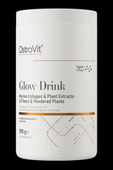 OstroVit Glow Drink 390g container featuring marine collagen, plant extracts, and pineapple flavor.