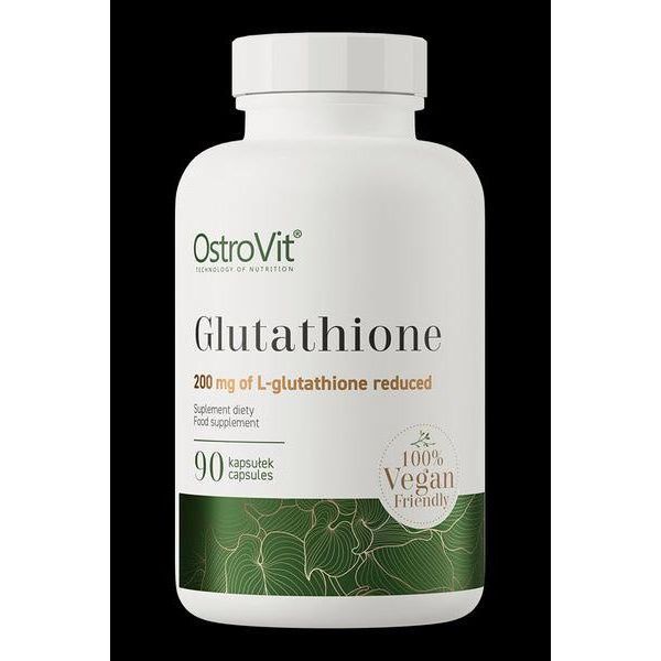 OstroVit Glutathione supplement bottle with 90 vegan capsules for balanced nutrition