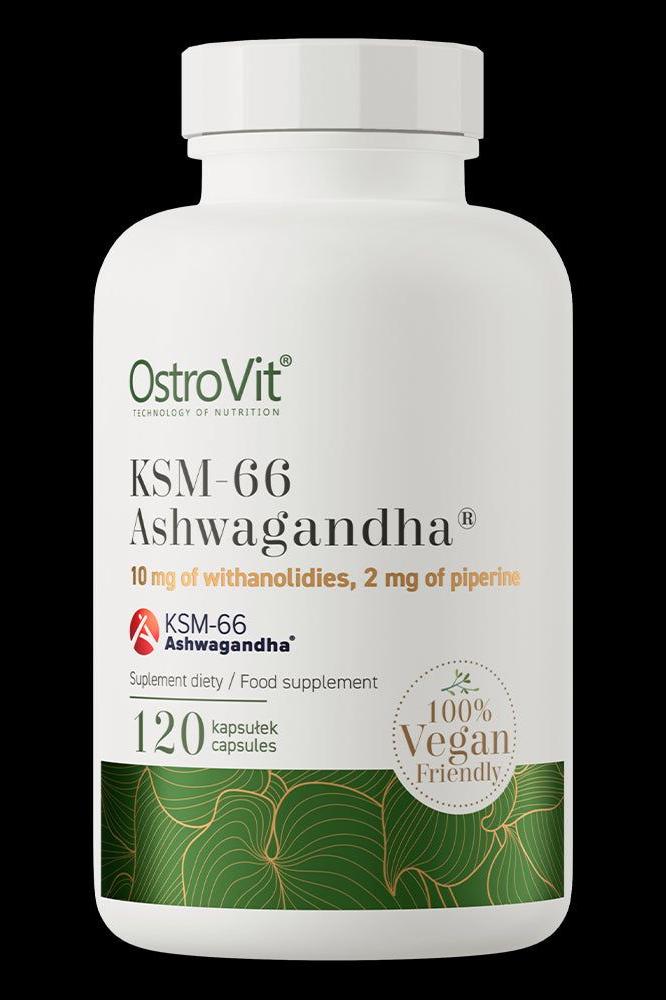 OstroVit KSM-66 Ashwagandha 120 veg capsules with withanolides for stress support and mental wellness. OstroVit KSM-66 Ashwagandha 120 veg capsules with withanolides for stress support and mental wellness.