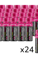 OstroVit L-Carnitine SHOT bottles in grapefruit flavor, pack of 24 for fat burning and endurance support.
