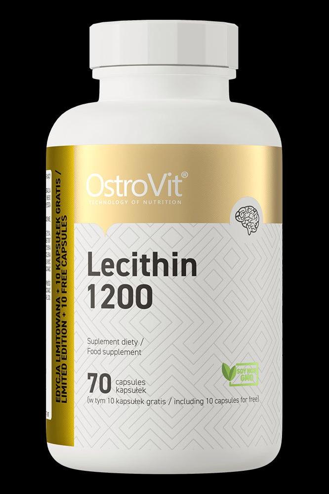 OstroVit Lecithin 1200 mg supplement bottle with 70 vegetarian capsules and free offer.