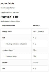 Nutrition facts and ingredients for OstroVit Linden Honey, 500 g, from Romania.