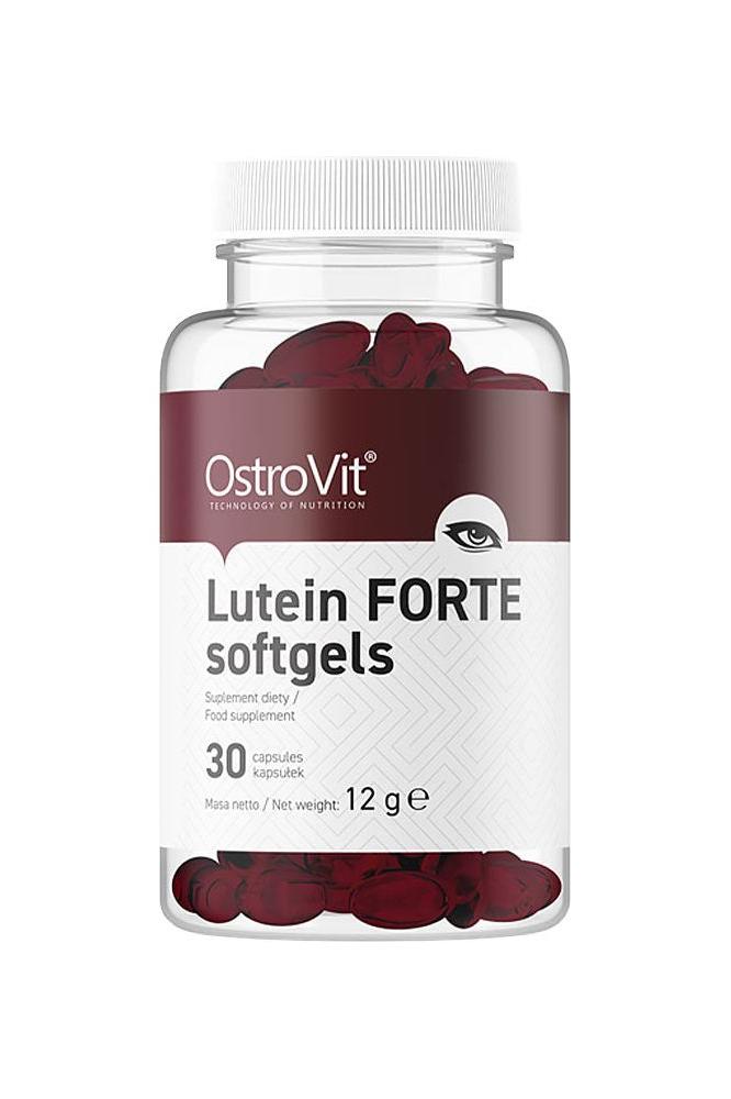 OstroVit Lutein FORTE softgels bottle with 30 capsules for eye health support.