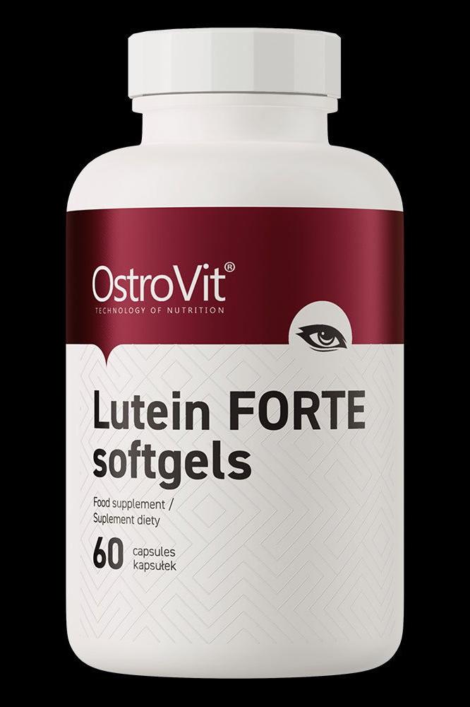 OstroVit Lutein Forte supplement bottle with 60 softgels for eye health support.