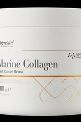 OstroVit Marine Collagen in Black Currant flavor, 200g container for improved skin elasticity and health.
