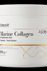 OstroVit Marine Collagen & Hyaluronic Acid Coconut Peach flavor supplement 200g packaging.