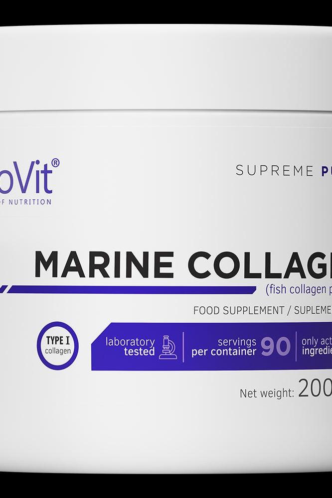 OstroVit Marine Collagen Supreme Pure container, 200 g, high bioavailability, supports skin elasticity and joint health.