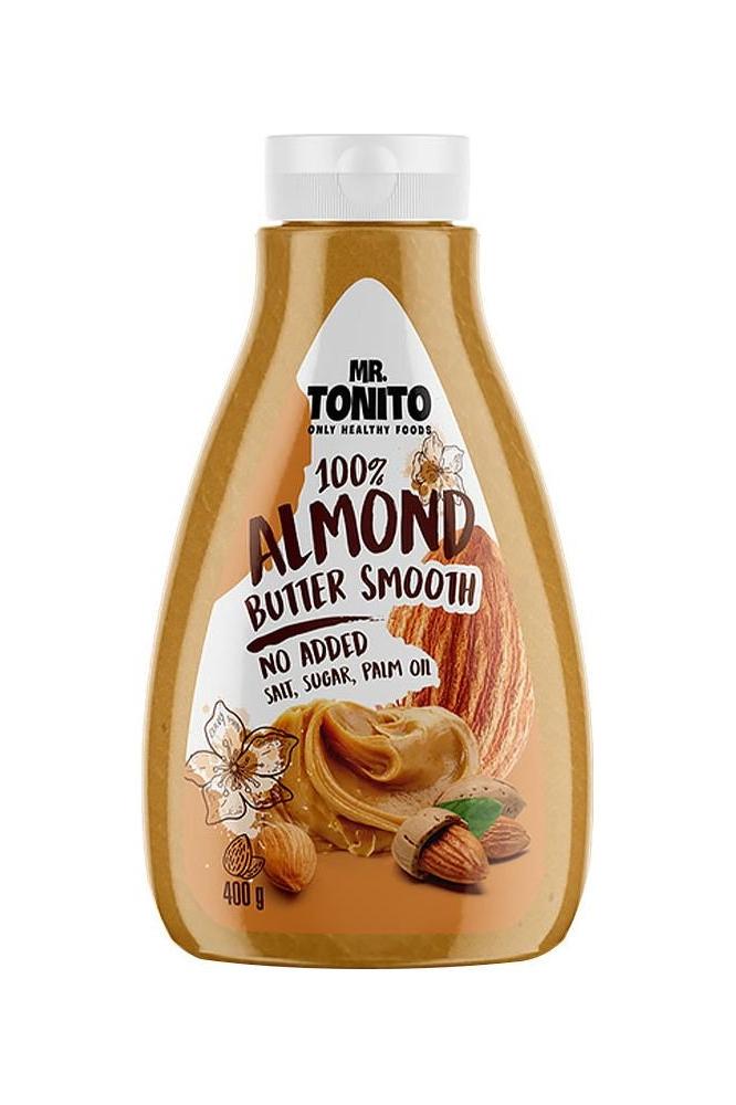 Mr. Tonito 100% Almond Butter Smooth 400g bottle, no added sugar, salt, or palm oil. Mr. Tonito 100% Almond Butter Smooth 400g bottle, no added sugar, salt, or palm oil.