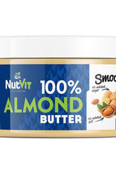 NutVit 100% Almond Butter jar with smooth texture, no added sugar or salt, rich in nutrients and healthy fats.