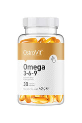 OstroVit Omega 3-6-9 food supplement bottle with 30 capsules for optimal health benefits.