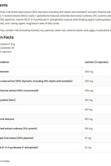 Nutritional ingredients for OstroVit Pharma Liver Aid capsules, highlighting key components for liver health.