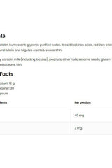 Nutritional ingredients and facts for OstroVit Pharma Lutein supplement, showing capsule details and nutritional content.