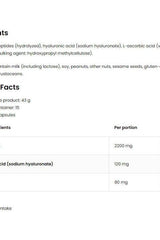 Nutritional facts for OstroVit Pharma Marine Collagen highlighting key ingredients and their amounts.