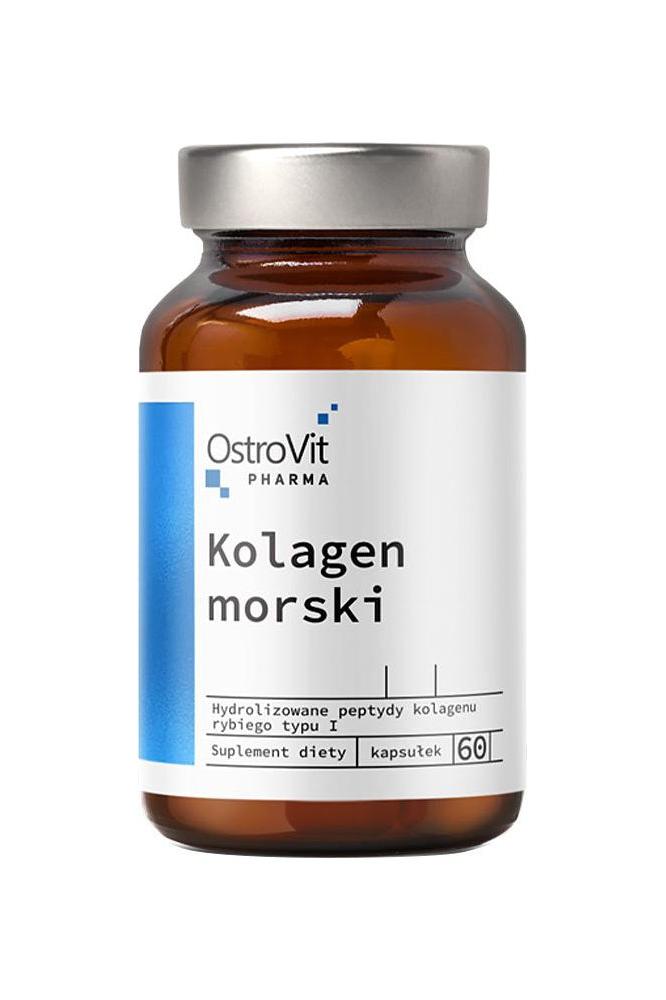 OstroVit Pharma Marine Collagen 60 capsules bottle for skin elasticity and joint support.