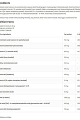 OstroVit Pharma Methyl B-Complex nutrition facts showing ingredients and their amounts per serving.