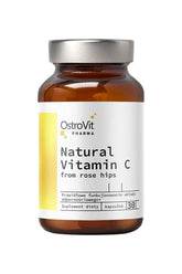 OstroVit Pharma Natural Vitamin C from rose hips - 30 capsules in a brown glass bottle, supporting immune health.