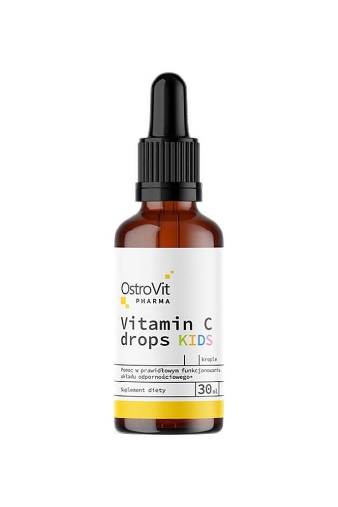 OstroVit Pharma Vitamin C KIDS drops 30 ml bottle for children's health, enhancing immunity and collagen synthesis.
