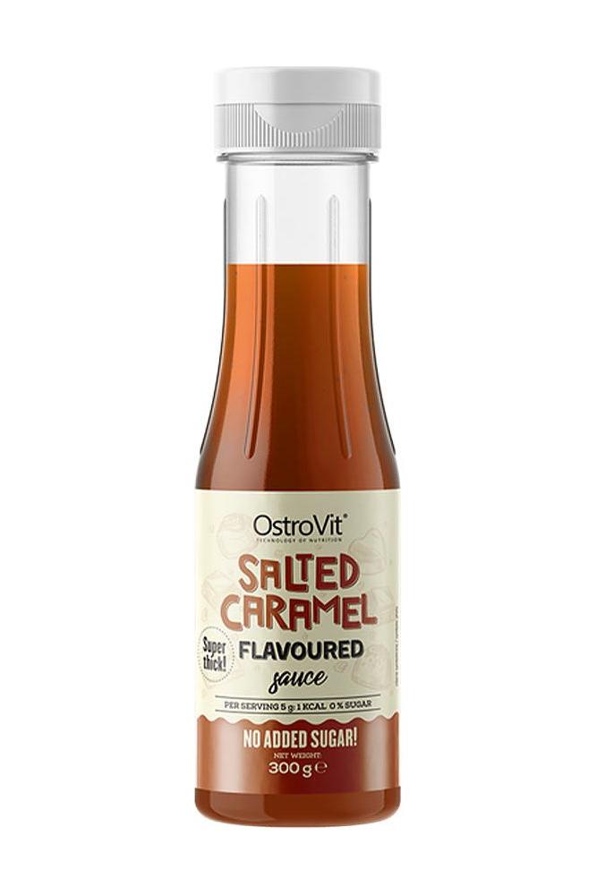 OstroVit Salted Caramel Flavoured Sauce 300g in a bottle, sugar-free with low calories and rich taste.