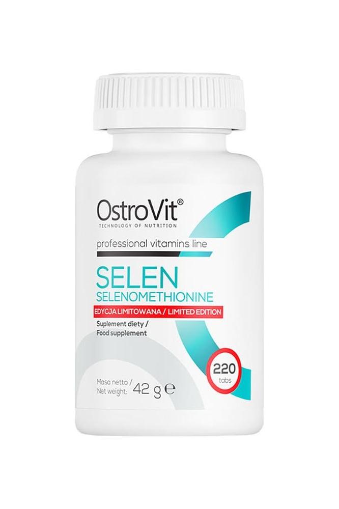 OstroVit Selenium 220 Tablets, essential mineral supplement for immune health and cell protection.