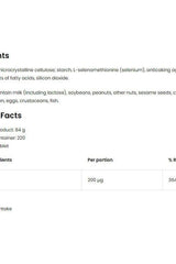 Nutritional information for OstroVit Selenium tablets, ingredients and serving details.