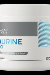 OstroVit Taurine 1500 Mg supplement jar, contains 120 capsules for supporting physical activity.
