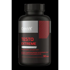 OstroVit Testo Extreme dietary supplement bottle with 90 caps, supports testosterone levels and muscle growth.