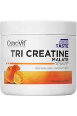 OstroVit Tri-Creatine Malate orange flavored supplement for muscle building and recovery.