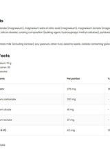 Nutritional facts for OstroVit Triple Magnesium + B6 P-5-P supplement, displaying ingredients and dosage information.