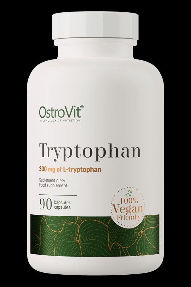 OstroVit Tryptophan 300 mg L-tryptophan supplement in vegan capsules, 90 count bottle.