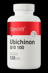 OstroVit Ubichinon Q10 100 mg dietary supplement bottle with 120 capsules for health and vitality.
