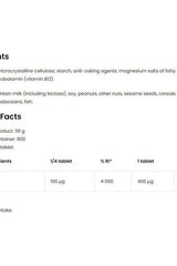 OstroVit Vitamin B12 Methylcobalamin ingredients and nutritional facts table for 200 tablets.