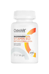 OstroVit Vitamin B12 Methylcobalamin supplement bottle with 200 tablets for energy and memory support.