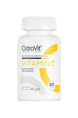 OstroVit Vitamin C 1000 mg supplement bottle with 30 tablets for immune support and skin health.