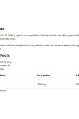 Nutritional facts sheet for OstroVit Vitamin C 1000 mg, highlighting ingredients and portion details.