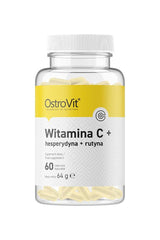 OstroVit Vitamin C with Hesperidin and Rutin supplement, 60 yellow capsules in a clear container.