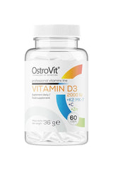 OstroVit Vitamin D3 2000 IU with K2 MK-7, C, and Zinc, 60 capsules for immune support and bone health.