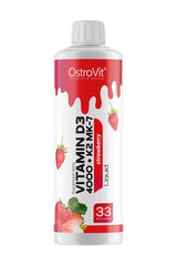 OstroVit Vitamin D3 4000 IU + K2 MK-7 liquid in strawberry flavor, 500 ml bottle, dietary supplement.