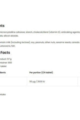 OstroVit Vitamin D3 8000 IU supplement facts and ingredients list.