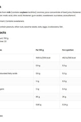 Nutritional facts for OstroVit Whey Protein Isolate, showing per 100g and per portion values.