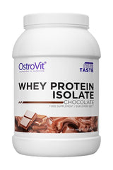 OstroVit Whey Protein Isolate in chocolate flavor, high protein supplement for muscle building and recovery.