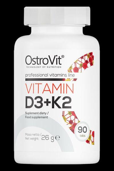 OstroVit Vitamin D3 + K2 dietary supplement bottle with 90 softgel capsules for optimal health. OstroVit Vitamin D3 + K2 dietary supplement bottle with 90 softgel capsules for optimal health.