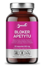 Panaseus Appetite Blocker supplement bottle with 50 capsules for appetite control and weight management.