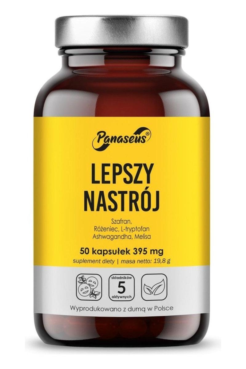 Panaseus Better Mood supplement bottle with 50 capsules for improved mood and support for the nervous system.