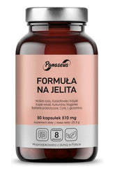 Panaseus Bowel Formula supplement bottle, 50 capsules, designed for digestive health support.