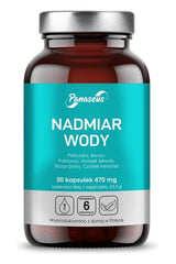 Panaseus Excess Water dietary supplement, 50 capsules, promotes healthy fluid balance naturally.