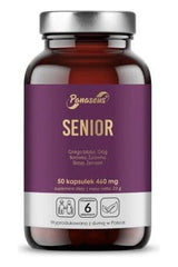 Panaseus Senior supplement bottle with 50 capsules for cognitive health support in seniors.