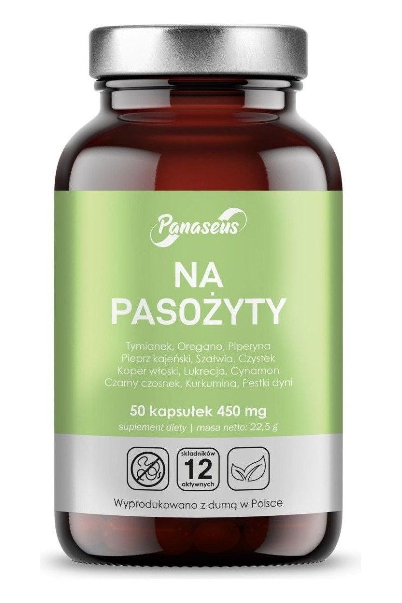 Panaseus Parasite Supplement 50 capsules with herbal ingredients for body cleansing from parasites.